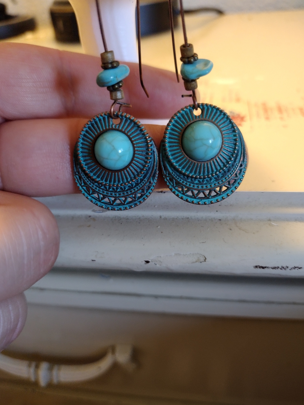 Turquoise Boho Disc Drop Earrings - Unbranded